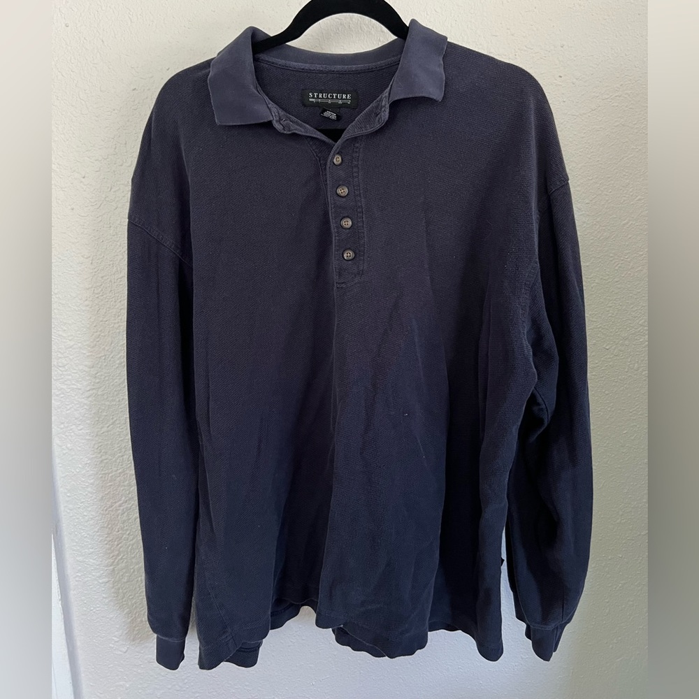 Vintage Navy Structure 1/4 Button-Up Long-Sleeve